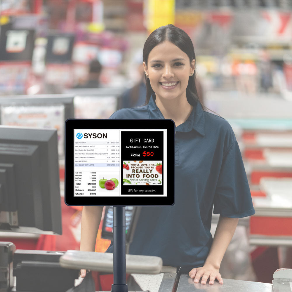 Syson 9.7" POS Customer Display Screen – TFT-LCD 1024×768 USB Powered Non-Touch Monitor with Stand for Retail & Restaurant POS