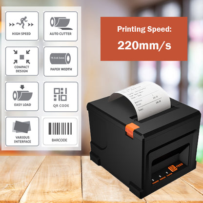 Syson 3 1/8" 80 mm Thermal Receipt Printer with Auto Cutter USB Ethernet Windows Linux Driver ESC/POS RJ11 RJ12 Cash Drawer