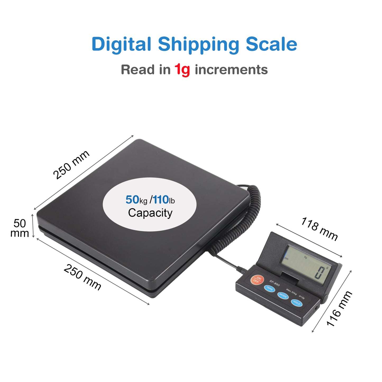 Syson Digital Shipping Scale, 1g High Accuracy! 110lbs Postal Scale, Hold/Tare Function, Manual/Auto Off LCD Display, Lightweight Scale for Packages/Luggage/Home, Battery & AC Adapter Included