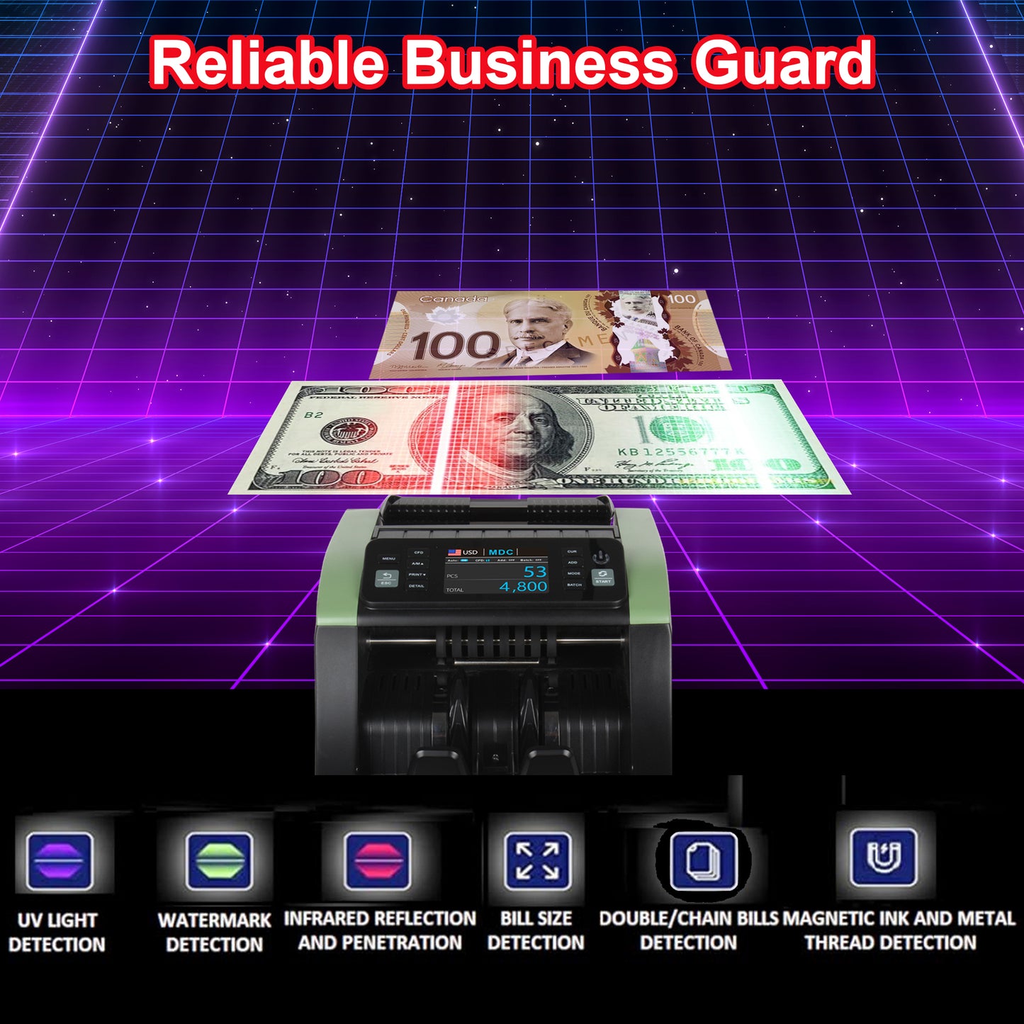 Money Counter Machine Mixed Denomination, Value Counting, Multi Currency Bill Counter