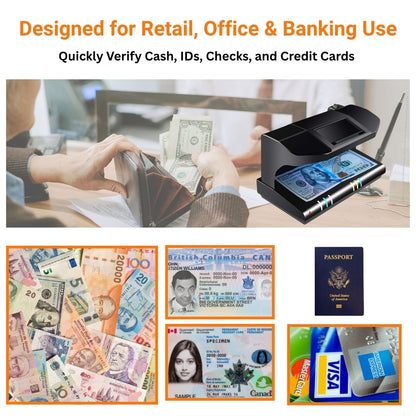 Portable 4-in-1 LED Counterfeit Money Detector – UV Light, Magnetic Sensor, Watermark Backlight & Magnifier – USB Powered Bill Verification Machine (No Adapter or Battery Included)