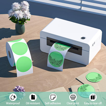 2" Green Round Direct Thermal Labels – 750 Labels per Roll, 2 Rolls per Box | Waterproof, Removable, Self-Adhesive Circle Stickers for Organization & Business