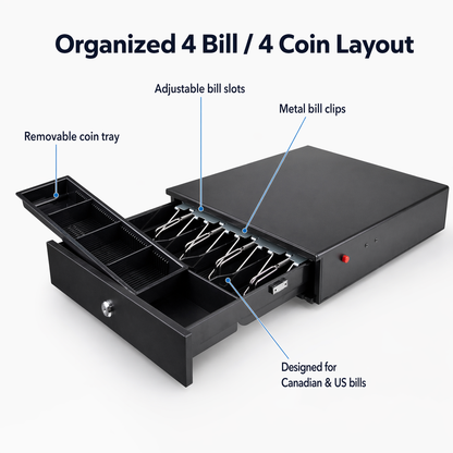 13" Manual Push Open Cash Drawer with Removable Coin Tray 4 Bill/ 4 Coin, 2 Keys