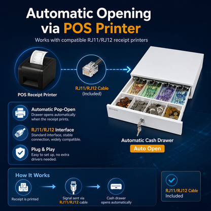 White 13" Automatic Cash Drawer with Removable Coin Tray 4B4C 2Keys