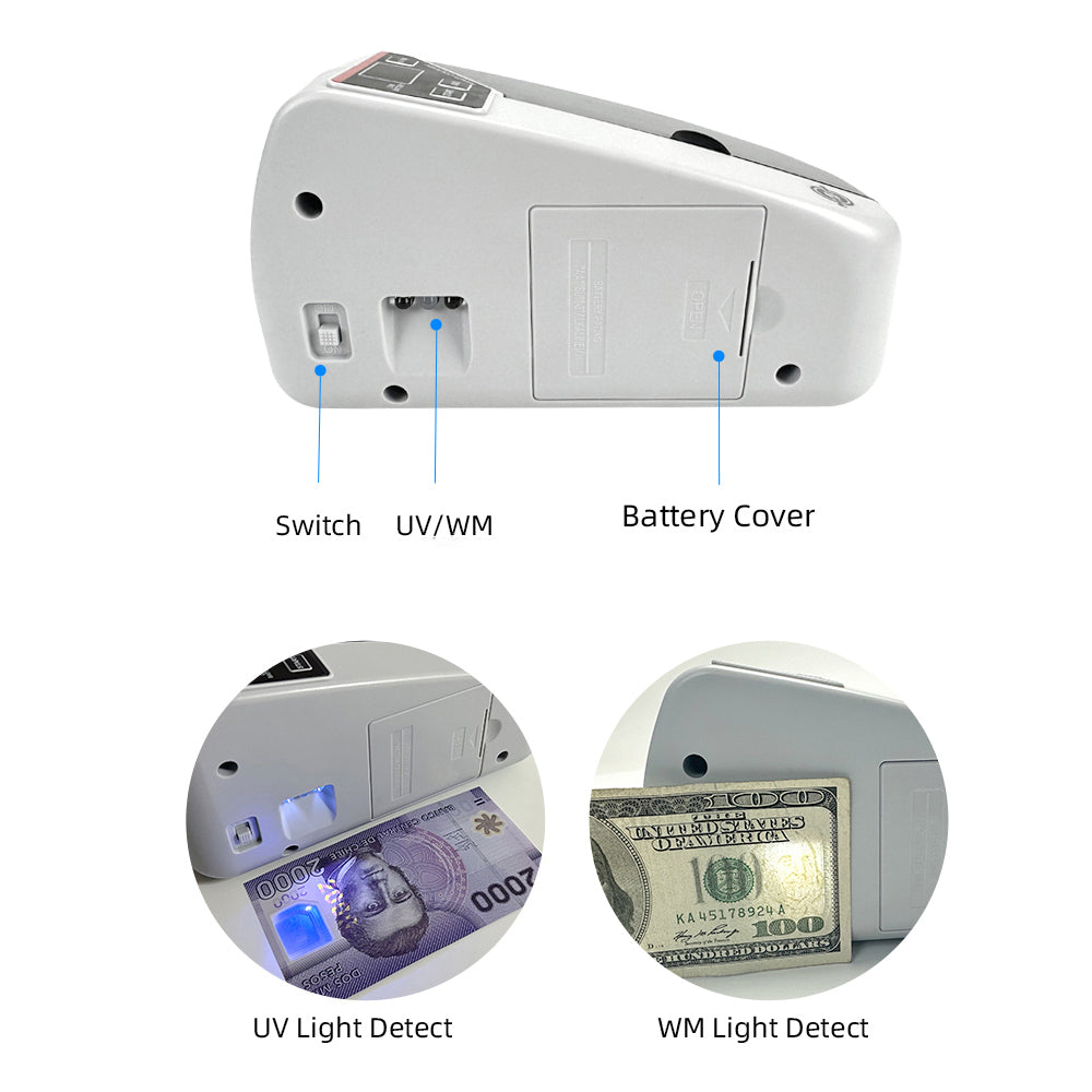 Portable Handy Bill Counter Cash Banknote Counter Money Currency Counting Machine AC or Battery Powered