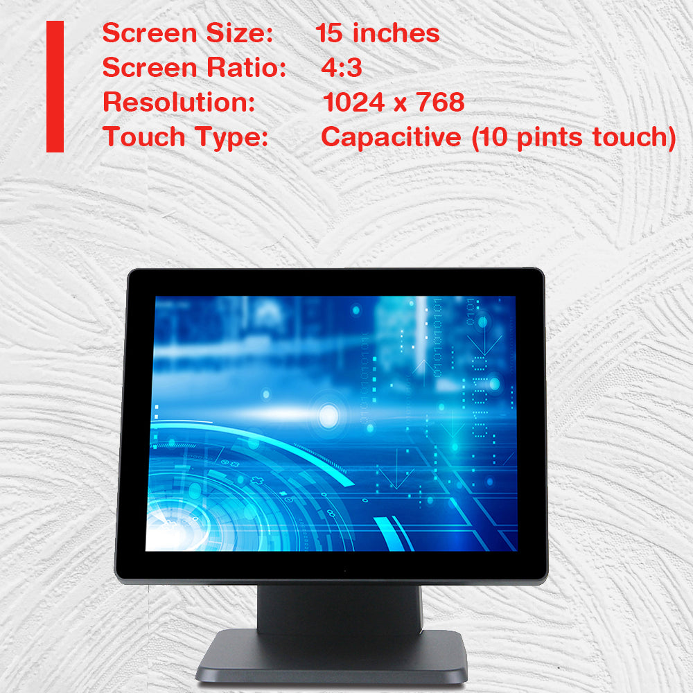 15" Touch Screen POS Capacitive LED Multi-Touch Touch Screen, True Flat Seamless Monitor for Restaurant Kiosk Retail