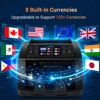 Mixed Denomination Money Counter Machine with CIS, Multi-Currency Bill Counter for CAD USD EUR GBP MXN INR PHP JPY, Counterfeit Detection, External Display