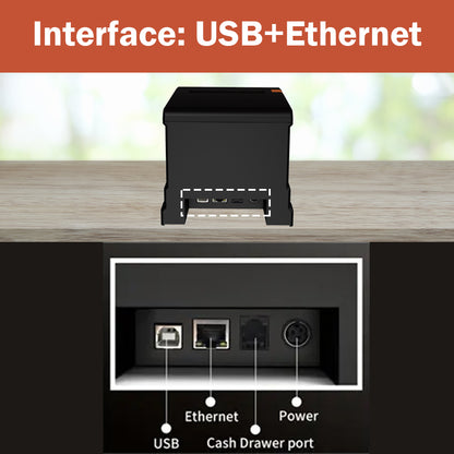 Syson 3 1/8" 80 mm Thermal Receipt Printer with Auto Cutter USB Ethernet Windows Linux Driver ESC/POS RJ11 RJ12 Cash Drawer