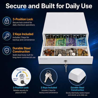 White 13" Automatic Cash Drawer with Removable Coin Tray 4B4C 2Keys