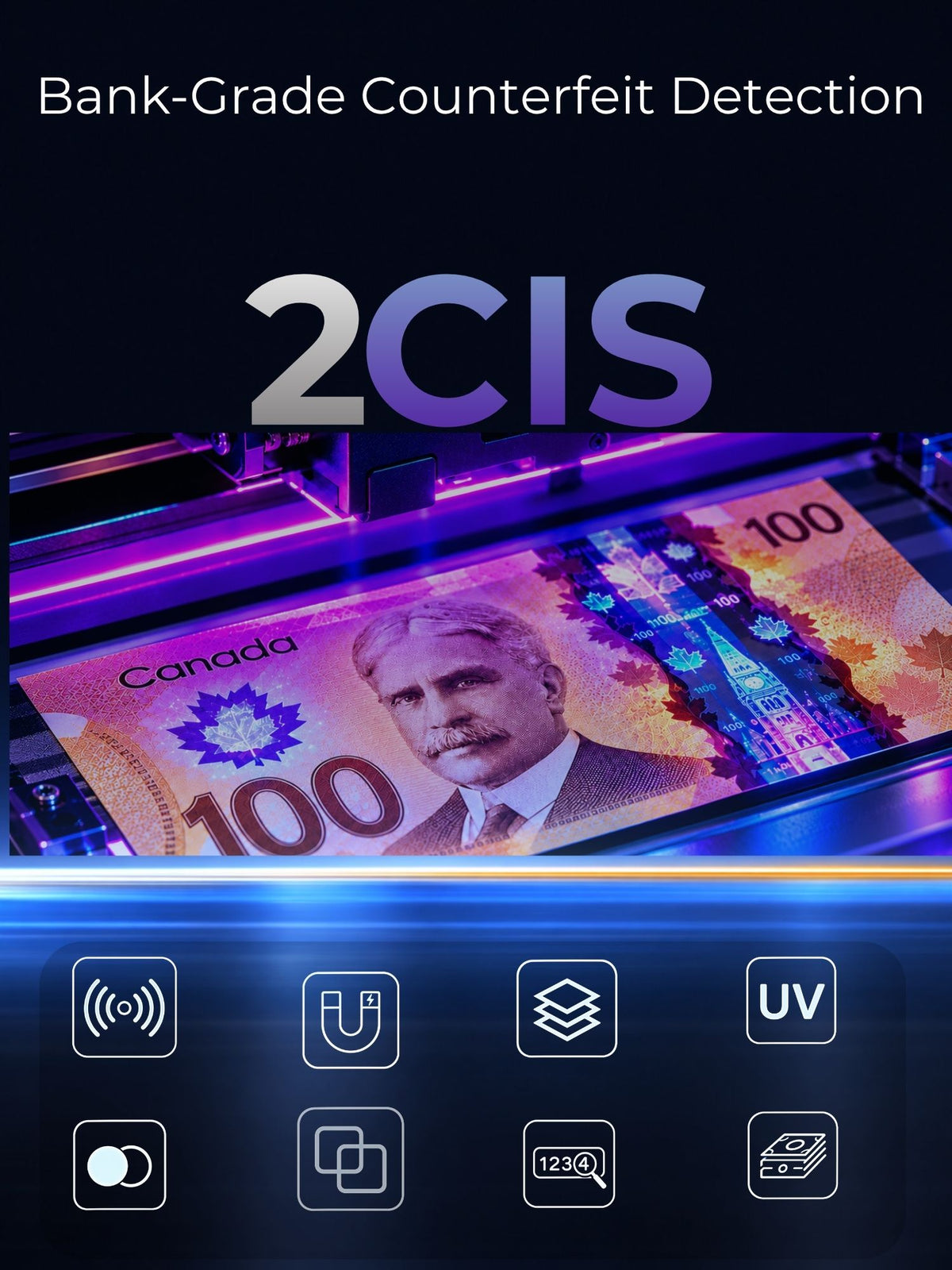 Banknote Counter, 20-Currency Mixed Denomination Money Counter, Dual CIS Counterfeit Detection, Serial Number Recognition, Auto Currency Recognition, Up to 1500 Notes/Min