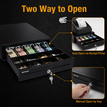 16" x 16" Automatic Cash drawer 405A 5B8C, Compatible with Receipt printer, 2 Keys