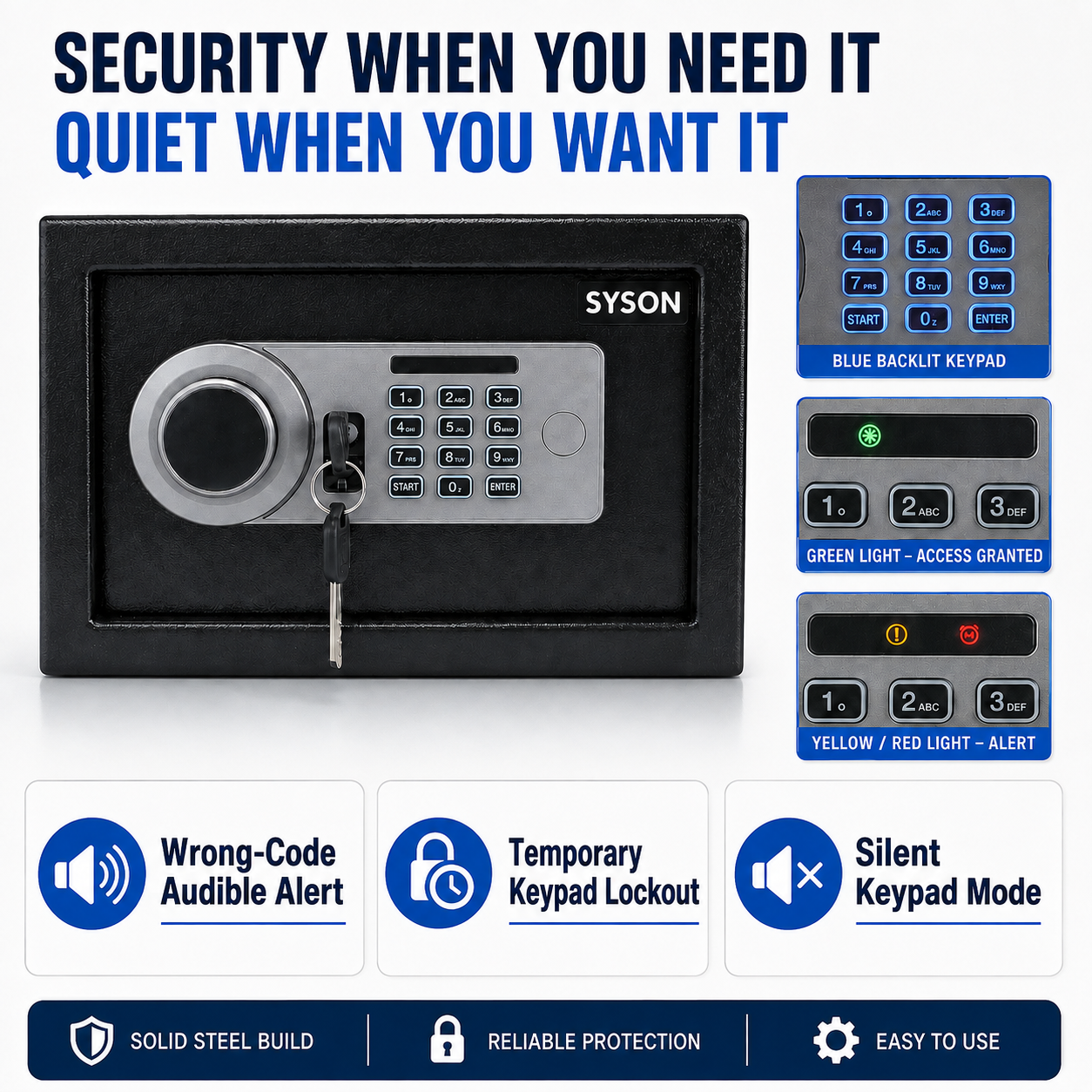 Digital Safe Box, Steel Lock Box with Electronic Keypad & Backup Keys, Compact Home Safe for Cash, Passport, Jewelry & Documents, Wall/Floor Mount, 20 x 31 x 20 cm