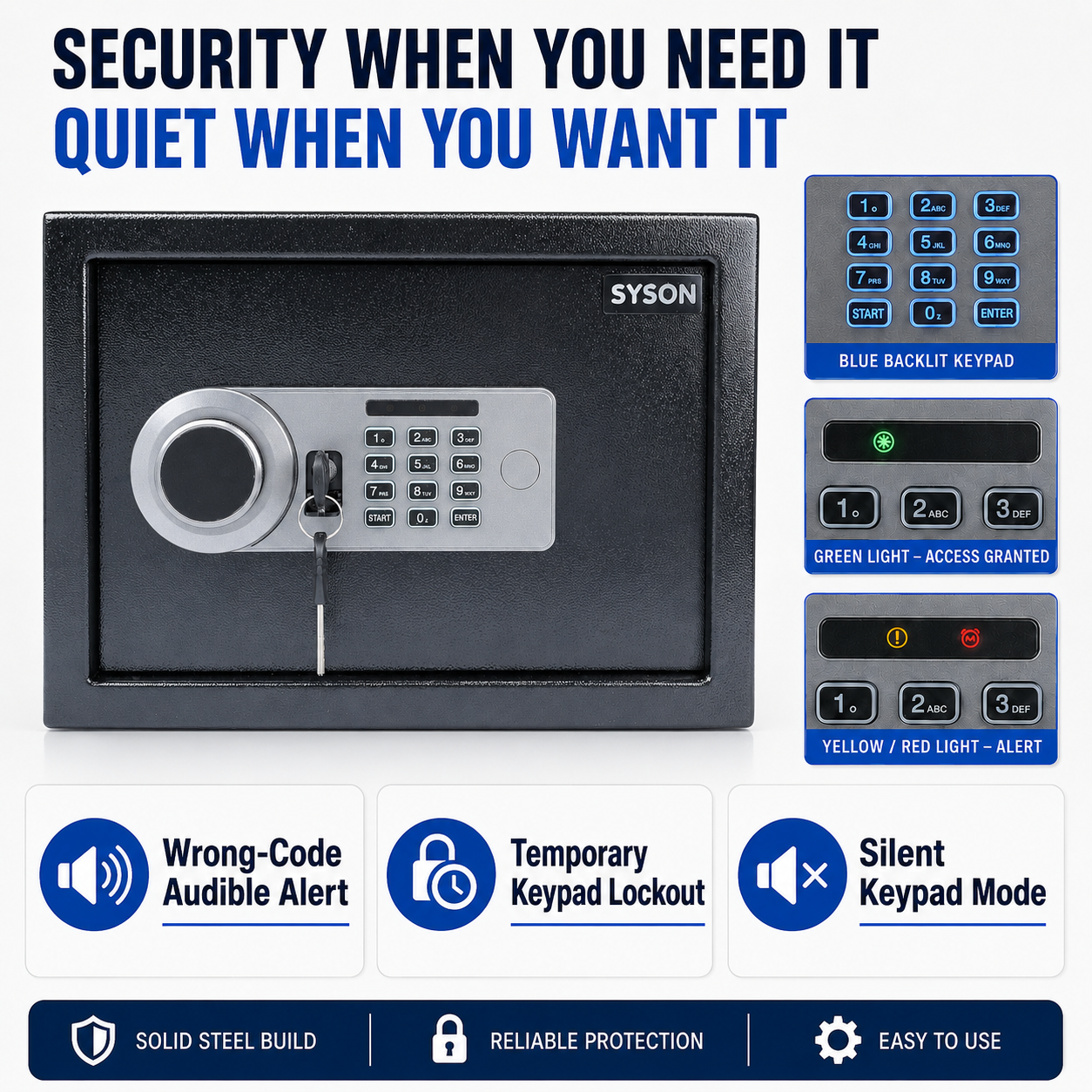 Digital Safe Box, Steel Lock Box with Electronic Keypad & Backup Keys, Compact Home Safe for Cash, Passport, Jewelry & Documents, Wall/Floor Mount, 25 x 35 x 25 cm