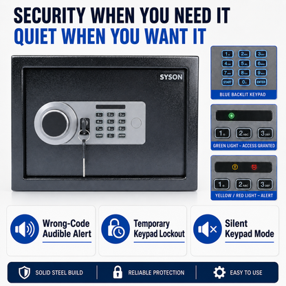 Digital Safe Box, Steel Lock Box with Electronic Keypad & Backup Keys, Compact Home Safe for Cash, Passport, Jewelry & Documents, Wall/Floor Mount, 25 x 35 x 25 cm