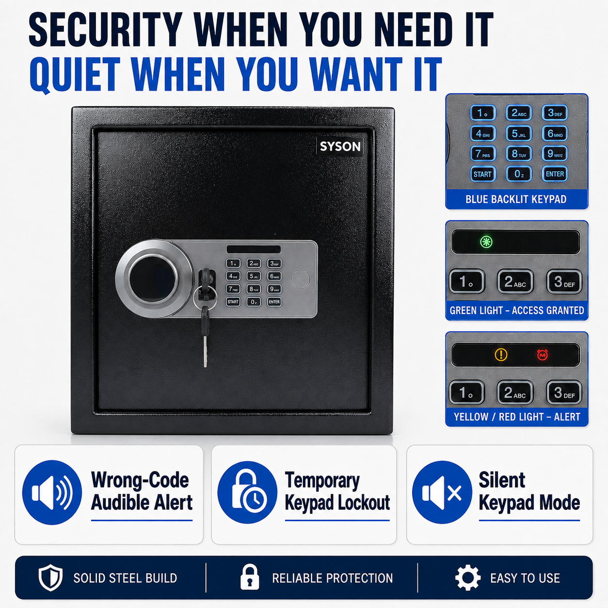 Digital Safe Box, Steel Lock Box with Electronic Keypad & Backup Keys, Compact Home Safe for Cash, Passport, Jewelry & Documents, Wall/Floor Mount, 36 x 33 x 33 cm