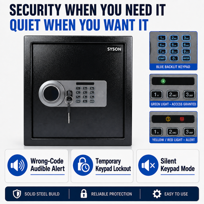 Digital Safe Box, Steel Lock Box with Electronic Keypad & Backup Keys, Compact Home Safe for Cash, Passport, Jewelry & Documents, Wall/Floor Mount, 36 x 33 x 33 cm