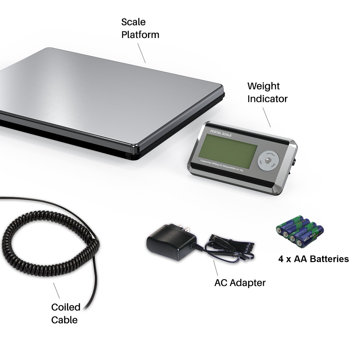 Shipping Scale, 660lb (300Kg) with High Accuracy, Stainless Steel Heavy Duty Large Platform, Scale with Timer/Tare,for Packages/Luggage/Post Office/Home, Battery & DC Adapter Included