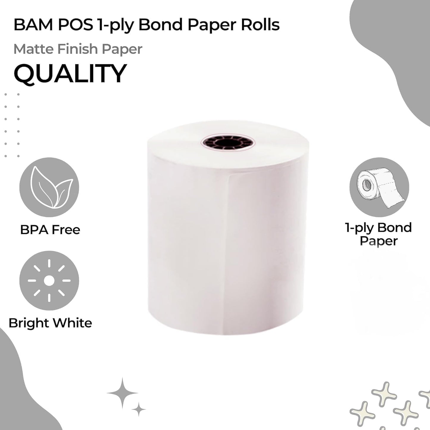 SYSON 3" x 150' Bond Kitchen Printer Paper Rolls – 1-Ply, 30 Rolls/Case, Non-Thermal Receipt Paper, Compatible with Epson, Bixolon, Citizen, Star, and More