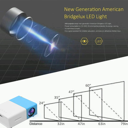 Mini Projector Portable Projector for Cartoon Kids 1080P FHD Mini Movie Projector Home Theater 60" Display Supported, 30,000 Hrs LED Lamp Life, 1500 Lux, Compatible with HDMI/VGA/USB/TV Box/Laptop for Indoor Outdoor