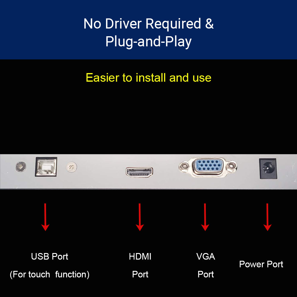 POS 15.6" Capacitive Touch Screen Monitor, 1366×768 LCD Display, 16:9 Wide Screen, Multi-Touch, Supports VGA/HDMI/USB, for POS System, Retail, Restaurant, Kiosk