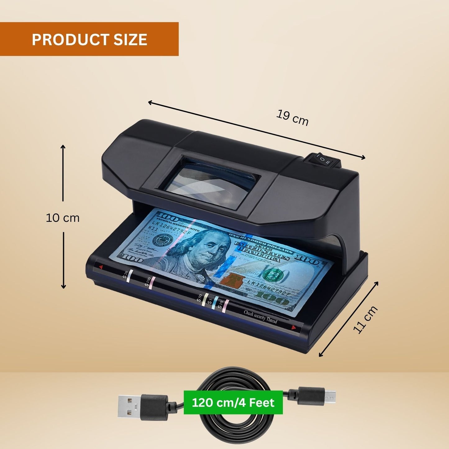 Portable 4-in-1 LED Counterfeit Money Detector – UV Light, Magnetic Sensor, Watermark Backlight & Magnifier – USB Powered Bill Verification Machine (No Adapter or Battery Included)