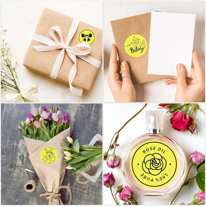 2" Yellow round direct thermal labels – waterproof, removable, and self-adhesive. 750 labels per roll, 2 rolls per box – perfect for organization, warehousing, and business labeling.