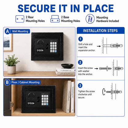 Small Safe Box with Digital Keypad and 2 Backup Keys, Compact Electronic Money Safe for Home, Office, Cash, Jewelry and Passports, 23 x 17 x 17 cm, Black