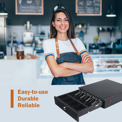 13" Manual Push Open Cash Drawer with Removable Coin Tray 4 Bill/ 4 Coin, 2 Keys