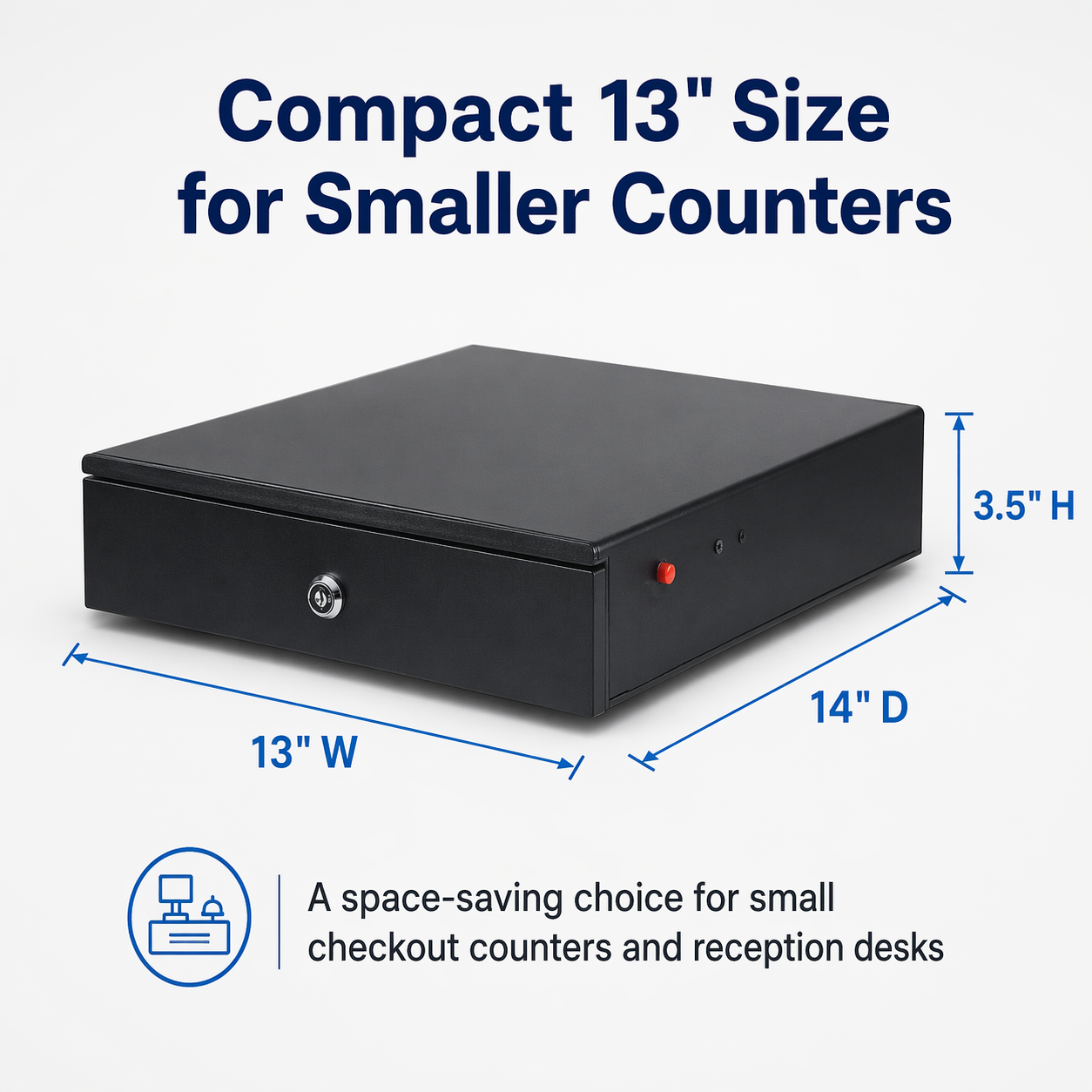 13" Manual Push Open Cash Drawer with Removable Coin Tray 4 Bill/ 4 Coin, 2 Keys