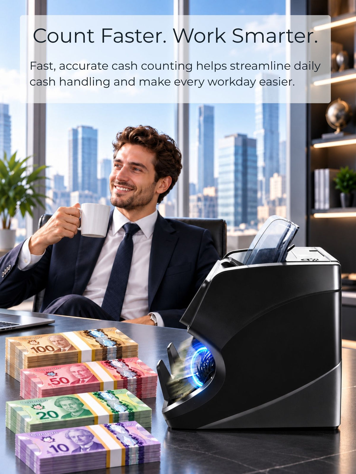 Banknote Counter, 20-Currency Mixed Denomination Money Counter, Dual CIS Counterfeit Detection, Serial Number Recognition, Auto Currency Recognition, Up to 1500 Notes/Min