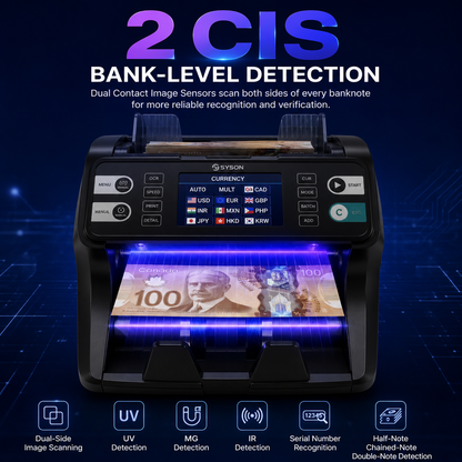 Banknote Counter, 20-Currency Mixed Denomination Money Counter, Dual CIS Counterfeit Detection, Serial Number Recognition, Auto Currency Recognition, Up to 1500 Notes/Min