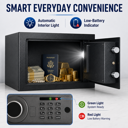 Digital Safe Box, Steel Lock Box with Electronic Keypad & Backup Keys, Compact Home Safe for Cash, Passport, Jewelry & Documents, Wall/Floor Mount, 20 x 31 x 20 cm