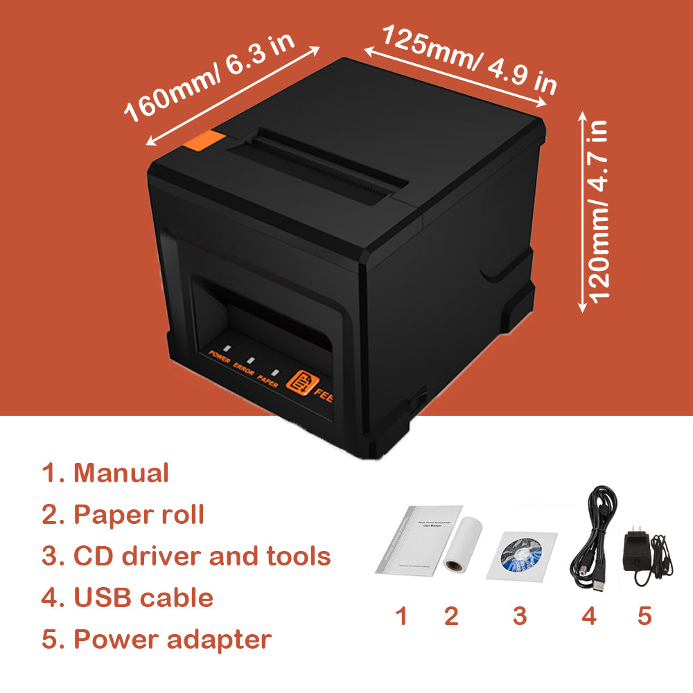 Syson 3 1/8" 80 mm Thermal Receipt Printer with Auto Cutter USB Ethernet Windows Linux Driver ESC/POS RJ11 RJ12 Cash Drawer