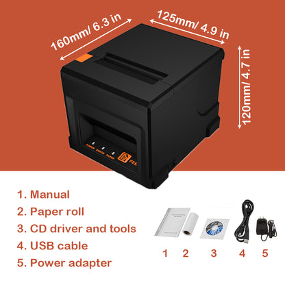 Syson 3 1/8" 80 mm Thermal Receipt Printer with Auto Cutter USB Ethernet Windows Linux Driver ESC/POS RJ11 RJ12 Cash Drawer