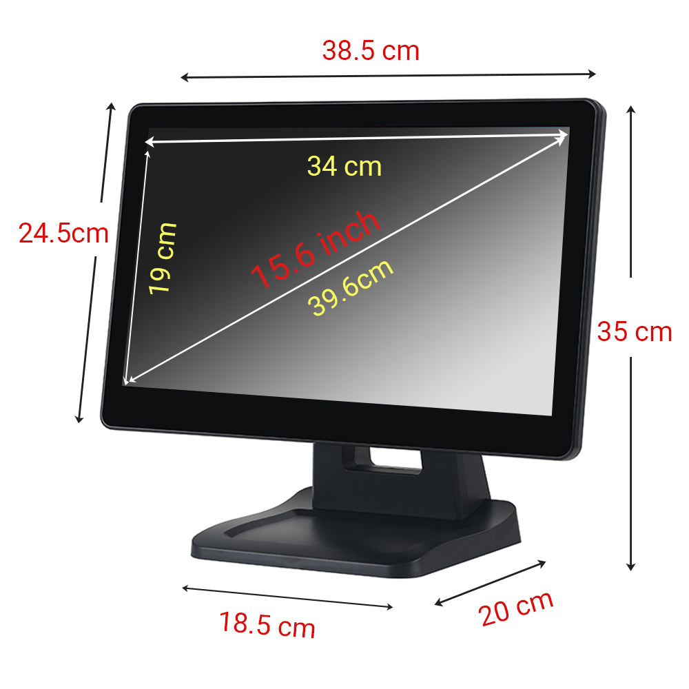 POS 15.6" Capacitive Touch Screen Monitor, 1366×768 LCD Display, 16:9 Wide Screen, Multi-Touch, Supports VGA/HDMI/USB, for POS System, Retail, Restaurant, Kiosk