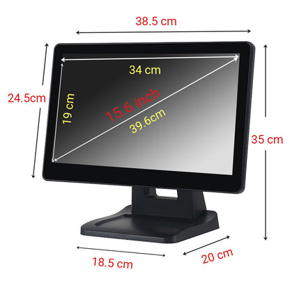 POS 15.6" Capacitive Touch Screen Monitor, 1366×768 LCD Display, 16:9 Wide Screen, Multi-Touch, Supports VGA/HDMI/USB, for POS System, Retail, Restaurant, Kiosk