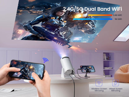 [270°Adjustable Stand] Smart Android Projector with WiFi and Bluetooth, Portable Projector 1080P, Auto Keystone Outdoor Projector for Phone/TV Stick/HDMI/PS5