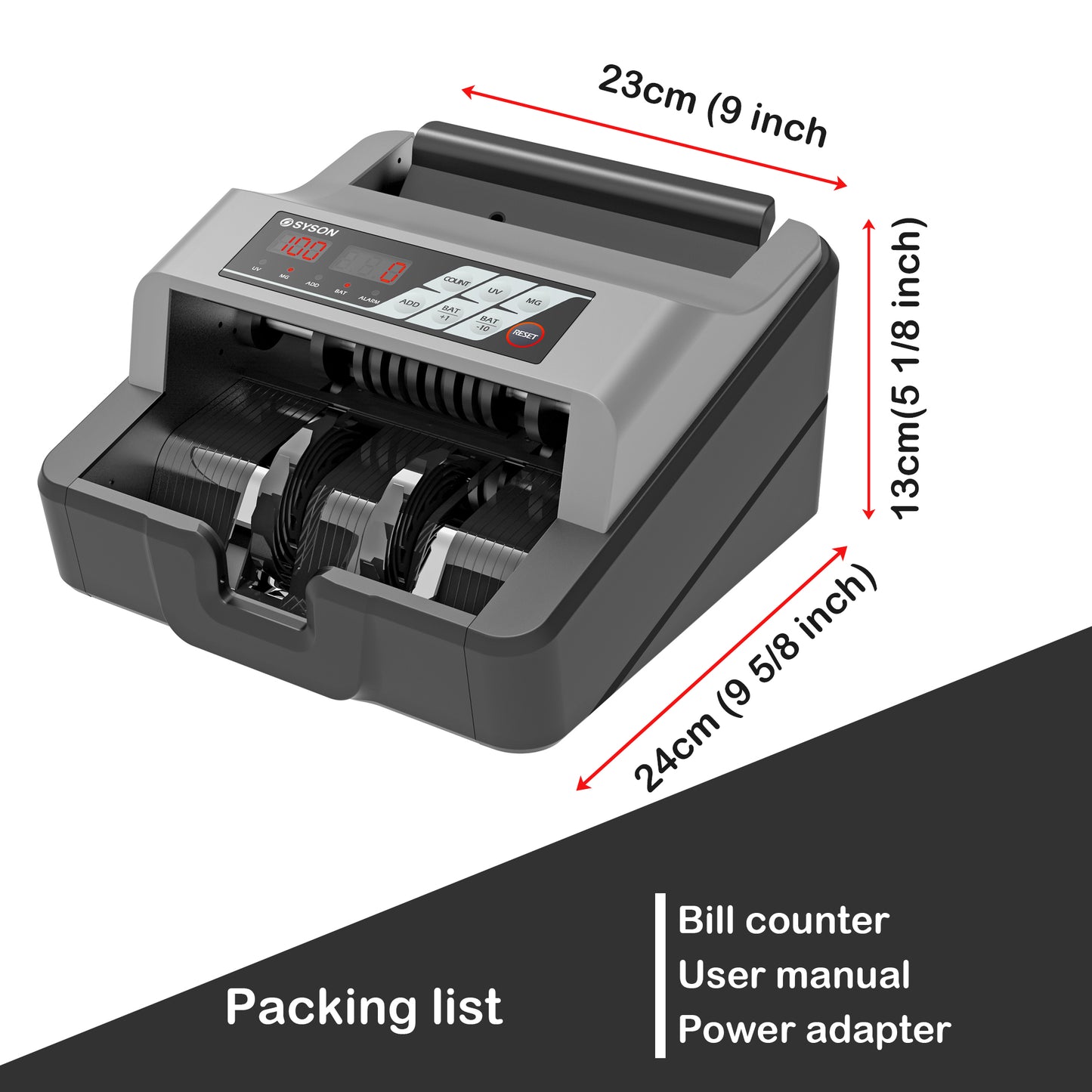 Syson Portable Money Counter – 1300 Bills/Min Fast Bill Counter with Advanced UV/MG Counterfeit Detection | Lightweight, Accurate & Reliable