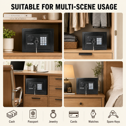 Small Safe Box with Digital Keypad and 2 Backup Keys, Compact Electronic Money Safe for Home, Office, Cash, Jewelry and Passports, 23 x 17 x 17 cm, Black
