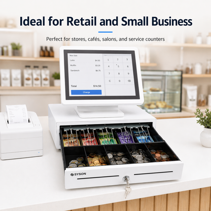 White 16" Automatic Cash Drawer with Removable Coin Tray (5 Bill/5 Coin)