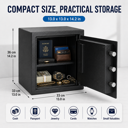 Digital Safe Box, Steel Lock Box with Electronic Keypad & Backup Keys, Compact Home Safe for Cash, Passport, Jewelry & Documents, Wall/Floor Mount, 36 x 33 x 33 cm