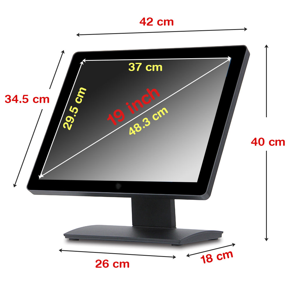 Syson POS 19" Capacitive Touch Screen Monitor, 1280×1024 LCD Display, 4:3 True Flat, Multi-Touch, Supports VGA/HDMI/USB, for POS System, Restaurant, Retail, Kiosk