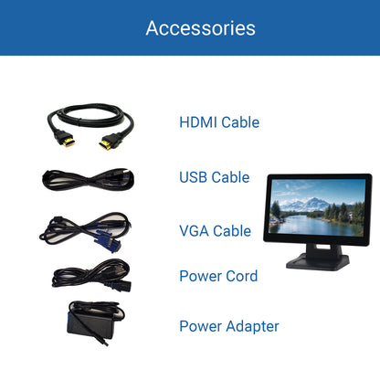 POS 15.6" Capacitive Touch Screen Monitor, 1366×768 LCD Display, 16:9 Wide Screen, Multi-Touch, Supports VGA/HDMI/USB, for POS System, Retail, Restaurant, Kiosk