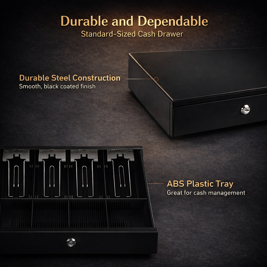 13" POS Automatic Cash Drawer with Removable Coin Tray 4B4C, 2 Keys, Compatible POS Receipt Printer