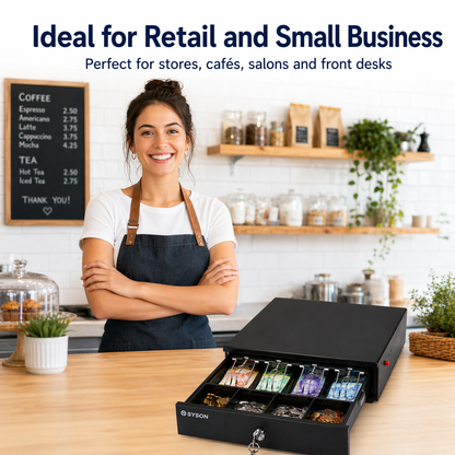 13" Manual Push Open Cash Drawer with Removable Coin Tray 4 Bill/ 4 Coin, 2 Keys
