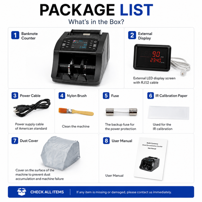Mixed Denomination Money Counter Machine with CIS, Multi-Currency Bill Counter for CAD USD EUR GBP MXN INR PHP JPY, Counterfeit Detection, External Display