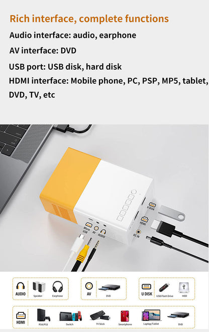 Mini Projector Portable Projector for Cartoon Kids 1080P FHD Mini Movie Projector Home Theater 60" Display Supported, 30,000 Hrs LED Lamp Life, 1500 Lux, Compatible with HDMI/VGA/USB/TV Box/Laptop for Indoor Outdoor