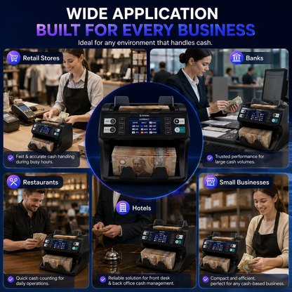 Banknote Counter, 20-Currency Mixed Denomination Money Counter, Dual CIS Counterfeit Detection, Serial Number Recognition, Auto Currency Recognition, Up to 1500 Notes/Min