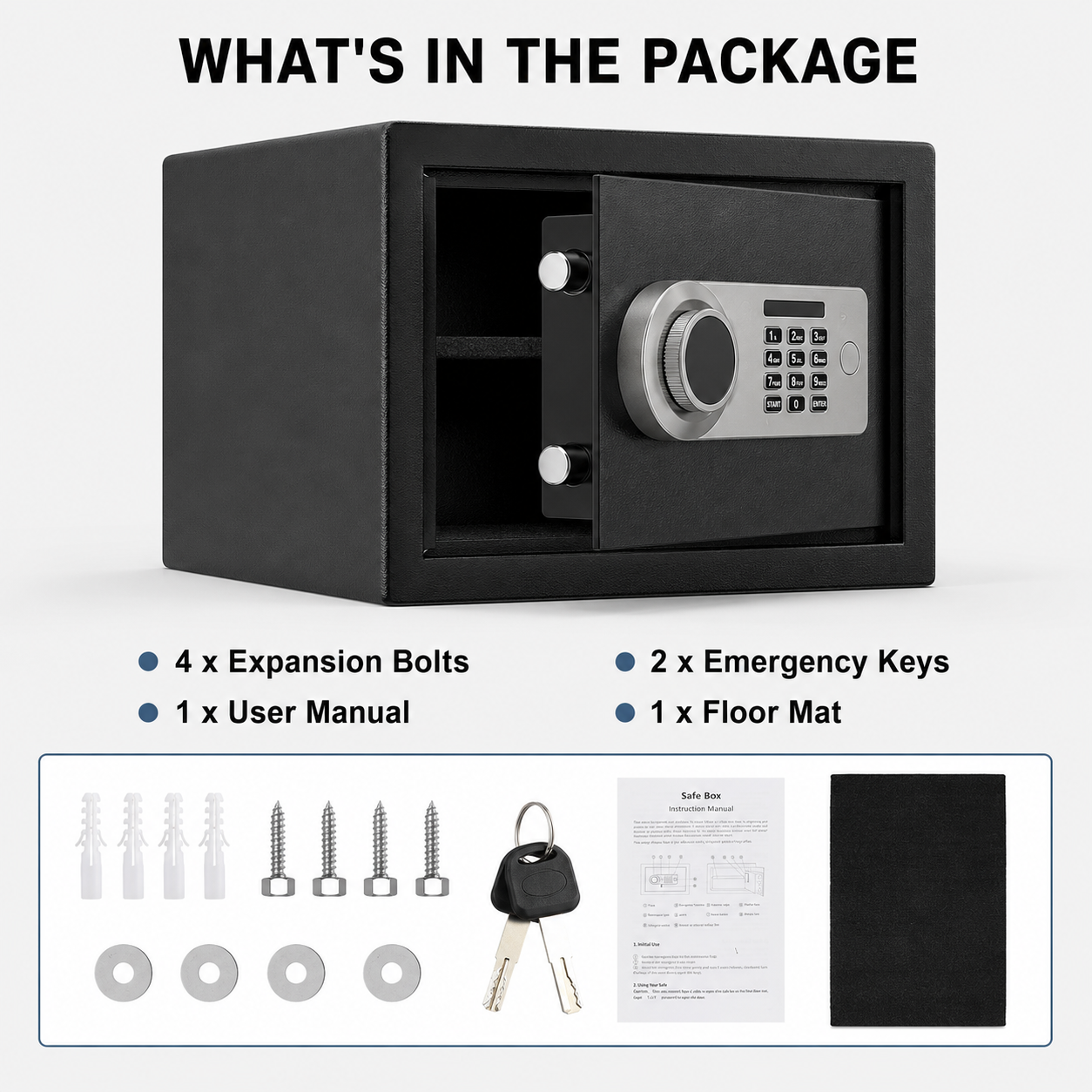 Digital Safe Box, Steel Lock Box with Electronic Keypad & Backup Keys, Compact Home Safe for Cash, Passport, Jewelry & Documents, Wall/Floor Mount, 20 x 31 x 20 cm