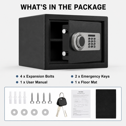 Digital Safe Box, Steel Lock Box with Electronic Keypad & Backup Keys, Compact Home Safe for Cash, Passport, Jewelry & Documents, Wall/Floor Mount, 20 x 31 x 20 cm